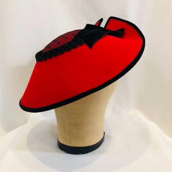 Whittall & Shon Red and Black Hat Vintage 1980s main image 12